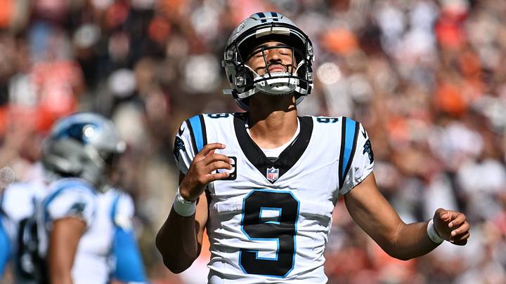 Carolina Panthers quarterback Bryce Young (9) reacts after a play against the Cleveland Browns during the second quarter at Huntington Bank Field. Mandatory Credit: Ken Blaze-Imagn Images Carolina Panthers quarterback Bryce Young (9) reacts after a play against the Cleveland Browns during the second quarter at Huntington Bank Field. Mandatory Credit: Ken Blaze-Imagn Images