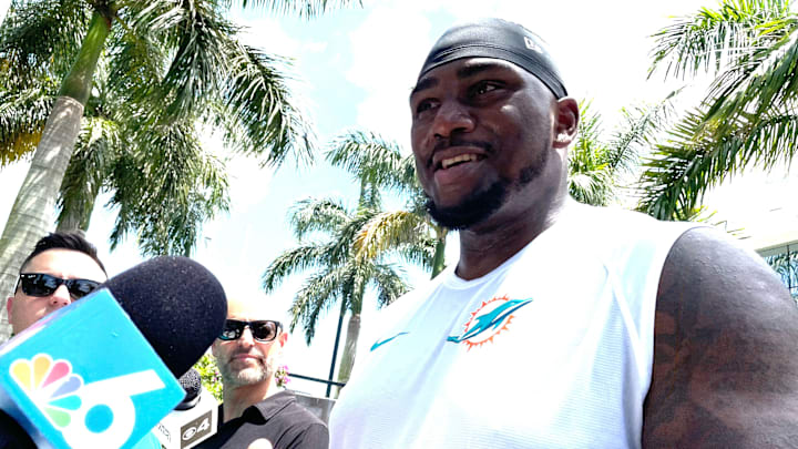 Bayron Matos, from the Dominican Republic, is practicing with the Miami Dolphins as an offensive tackle.