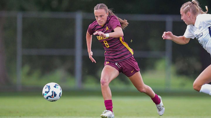 Undated courtesy photo. Sophia Romine scored the go-ahead goal for the Gophers soccer team in a victory over South Carolina in the second round of the NCAA Women's Soccer Tournament on Friday, Nov. 22, 2024, in Chapel Hill, N.C.