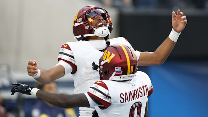 Washington Commanders quarterback Jayden Daniels and cornerback Mike Sainristil