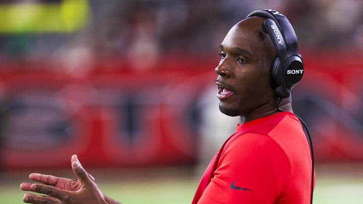 Dec 21, 2025; Houston, Texas, USA; Houston Texans head coach Demeco Ryans stands on the sidelines during the fourth quarter against the Las Vegas Raiders at NRG Stadium. Mandatory Credit: Thomas Shea-Imagn Images