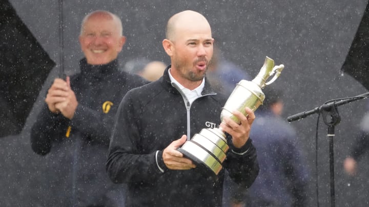 Brian Harman holds the Claret Jug after winning the 2023 British Open.