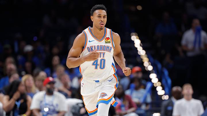 Oct 13, 2026; Oklahoma City, Oklahoma, USA; Oklahoma City Thunder guard Zhaire Smith (40) runs down the court against the Indiana Pacers during the second half at Paycom Center. Oct 13, 2026; Oklahoma City, Oklahoma, USA; Oklahoma City Thunder guard Zhaire Smith (40) runs down the court against the Indiana Pacers during the second half at Paycom Center.