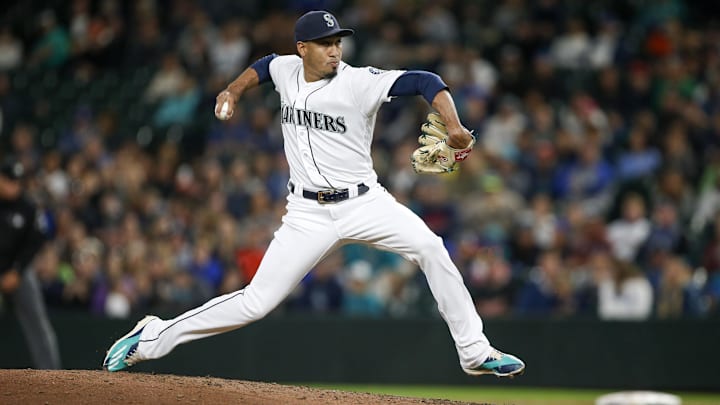 Seattle Mariners reliever Edwin Diaz throws during a game against the Baltimore Orioles on Sept. 3, 2018, at Safeco Field.