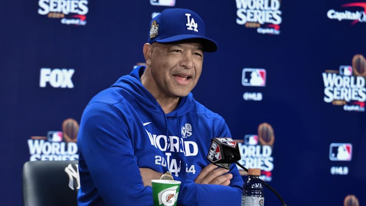 Oct 27, 2024; New York, NY, USA; Los Angeles Dodgers Manager Dave Roberts speaks at a press conference prior to game three of the World Series against the New York Yankees at Yankees Stadium. Mandatory Credit: John Jones-Imagn Images Oct 27, 2024; New York, NY, USA; Los Angeles Dodgers Manager Dave Roberts speaks at a press conference prior to game three of the World Series against the New York Yankees at Yankees Stadium. Mandatory Credit: John Jones-Imagn Images