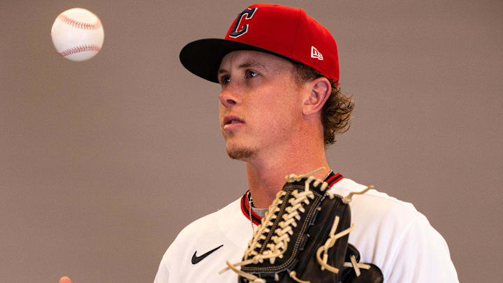 Feb 19, 2026: Cleveland Guardians pitcher Peyton Pallette (63) during media day in Goodyear. 