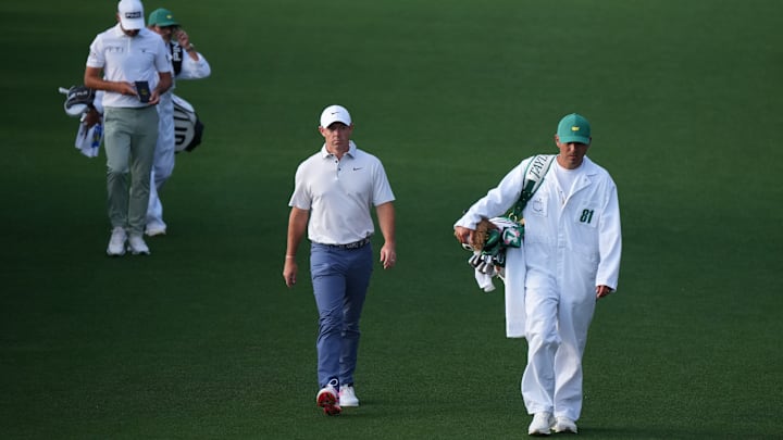 Rory McIlroy walks down the fairway at Augusta National. Rory McIlroy walks down the fairway at Augusta National.