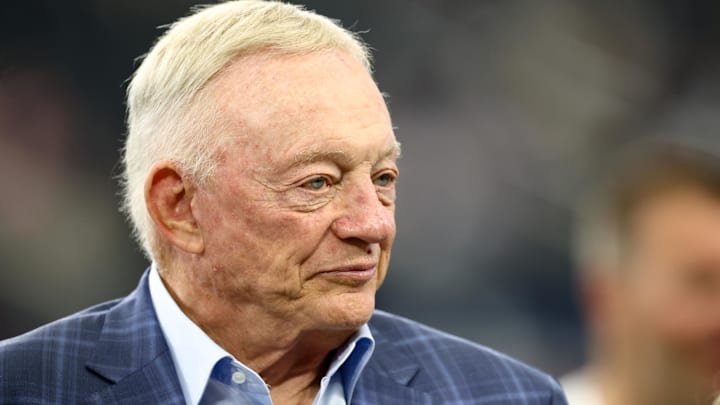 Aug 16, 2025; Arlington, Texas, USA;  Dallas Cowboys owner Jerry Jones before the game against the Baltimore Ravens at AT&T Stadium. 