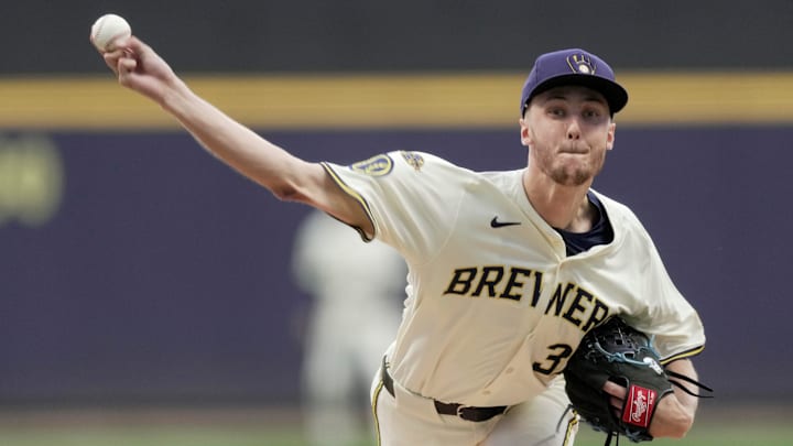 Milwaukee Brewers pitcher Jacob Misiorowski (32) throws during the first inning of their game against the Arizona Diamondbacks Tuesday, August 26, 2025 at American Family Field in Milwaukee, Wisconsin.
