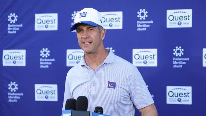 Jun 9, 2026; East Rutherford, NJ, USA; New York Giants head coach John Harbaugh answers questions from the press after the minicamp activities at Quest Diagnostics Center. Mandatory Credit: Thomas Salus-Imagn Images Jun 9, 2026; East Rutherford, NJ, USA; New York Giants head coach John Harbaugh answers questions from the press after the minicamp activities at Quest Diagnostics Center. Mandatory Credit: Thomas Salus-Imagn Images