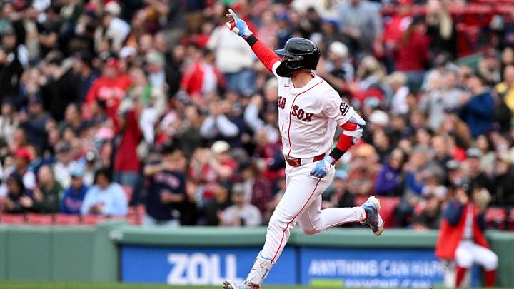 May 13, 2026; Boston, Massachusetts, USA; Boston Red Sox shortstop Trevor Story (10) reacts after hitting a solo home run against the Philadelphia Phillies during the second inning at Fenway Park. Mandatory Credit: Brian Fluharty-Imagn Images