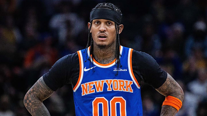 Dec 18, 2025; Indianapolis, Indiana, USA;  New York Knicks guard Jordan Clarkson (00) in the second half against the Indiana Pacers at Gainbridge Fieldhouse. Mandatory Credit: Trevor Ruszkowski-Imagn Images