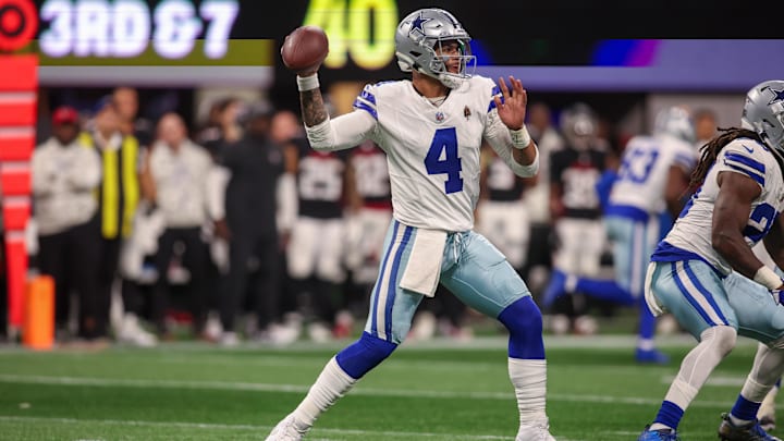 Dallas Cowboys quarterback Dak Prescott throws a pass against the Atlanta Falcons.