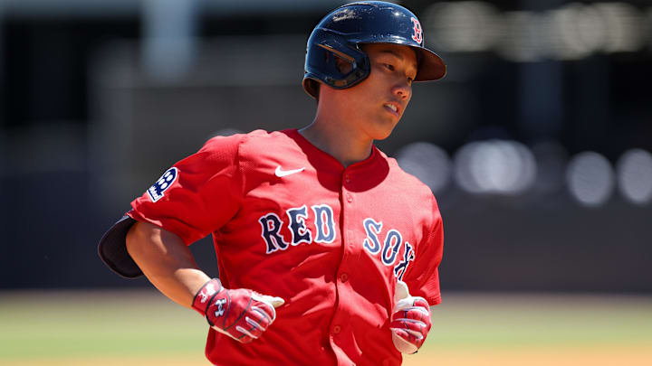 Mar 18, 2025; Tampa, Florida, USA; Boston Red Sox outfielder Masataka Yoshida (7) runs the bases after hitting a two run home run against the New York Yankees in the sixth inning during spring training at George M. Steinbrenner Field. Mandatory Credit: Nathan Ray Seebeck-Imagn Images Mar 18, 2025; Tampa, Florida, USA; Boston Red Sox outfielder Masataka Yoshida (7) runs the bases after hitting a two run home run against the New York Yankees in the sixth inning during spring training at George M. Steinbrenner Field. Mandatory Credit: Nathan Ray Seebeck-Imagn Images
