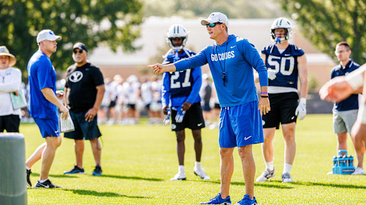 BYU defensive coordinator Jay Hill at Fall Camp