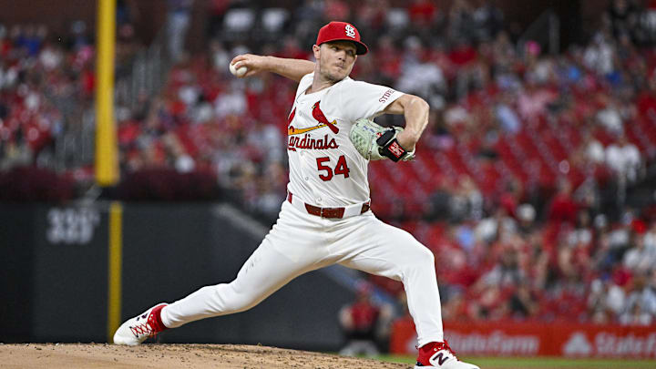 Sep 18, 2024; St. Louis, Missouri, USA;  St. Louis Cardinals starting pitcher Sonny Gray (54) pitches against the Pittsburgh Pirates during the second inning at Busch Stadium. Mandatory Credit: Jeff Curry-Imagn Images
