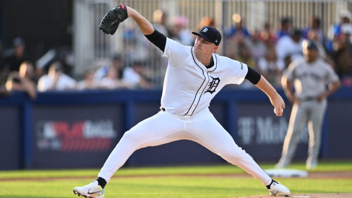 Aug 18, 2024; Williamsport, Pennsylvania, USA; Detroit Tigers starting pitcher Tarik Skubal (29) throws a pitch against the New York Yankees in the first inning at BB&T Ballpark at Historic Bowman Field. Aug 18, 2024; Williamsport, Pennsylvania, USA; Detroit Tigers starting pitcher Tarik Skubal (29) throws a pitch against the New York Yankees in the first inning at BB&T Ballpark at Historic Bowman Field.