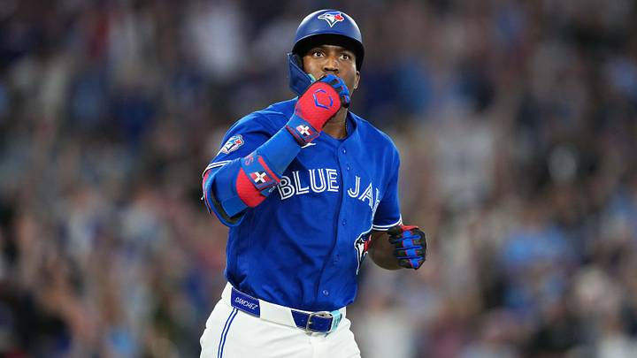 May 26, 2026; Toronto, Ontario, CAN; Toronto Blue Jays right fielder Jesus Sanchez (12) reacts after hitting a grand slam home run against the Miami Marlins during the sixth inning at the Rogers Centre. May 26, 2026; Toronto, Ontario, CAN; Toronto Blue Jays right fielder Jesus Sanchez (12) reacts after hitting a grand slam home run against the Miami Marlins during the sixth inning at the Rogers Centre.