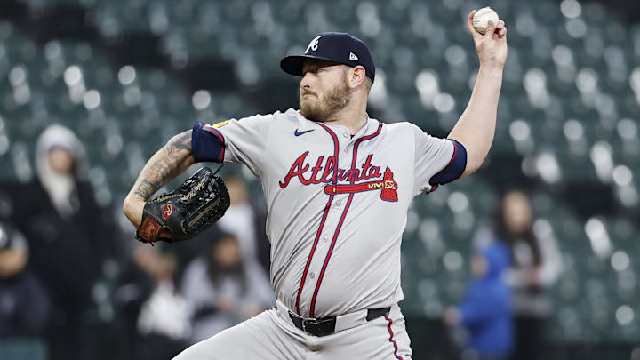 Apr 1, 2024; Chicago, Illinois, USA; Atlanta Braves relief pitcher Tyler Matzek (68) pitches against the Chicago White Sox during the ninth inning at Guaranteed Rate Field