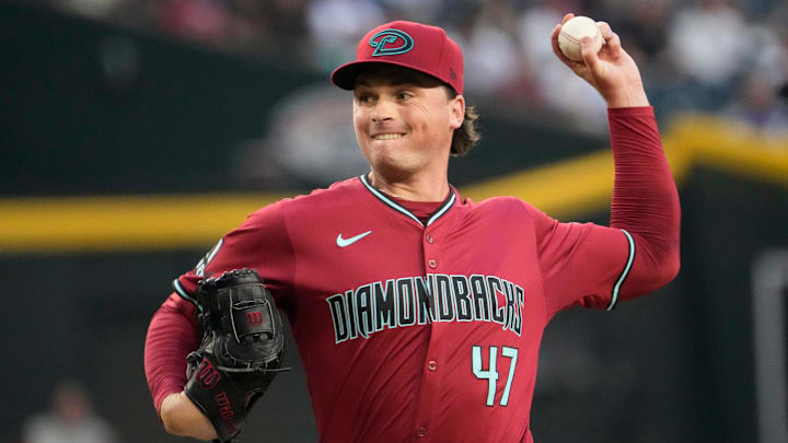 Arizona Diamondbacks pitcher Tommy Henry (47) throws against the Los Angeles Dodgers during the first inning at Chase Field on Monday, April 29, 2024.