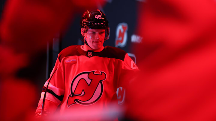 New Jersey Devils left wing Brian Halonen (48): Ed Mulholland-Imagn Images