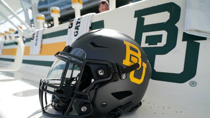 Sep 20, 2025; Waco, Texas, USA; A Baylor Bears helmet sits on the team bench prior to a game against the Arizona State Sun Devils at McLane Stadium. Mandatory Credit: Chris Jones-Imagn Images Sep 20, 2025; Waco, Texas, USA; A Baylor Bears helmet sits on the team bench prior to a game against the Arizona State Sun Devils at McLane Stadium. Mandatory Credit: Chris Jones-Imagn Images