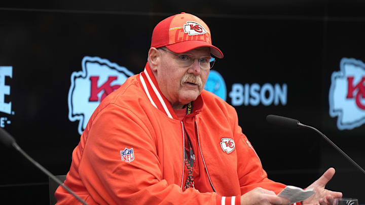Nov 3, 2023; Frankfurt, Germany; Kansas City Chiefs coach Andy Reid during press conference at DFB Campus. Mandatory Credit: Kirby Lee-USA TODAY Sports