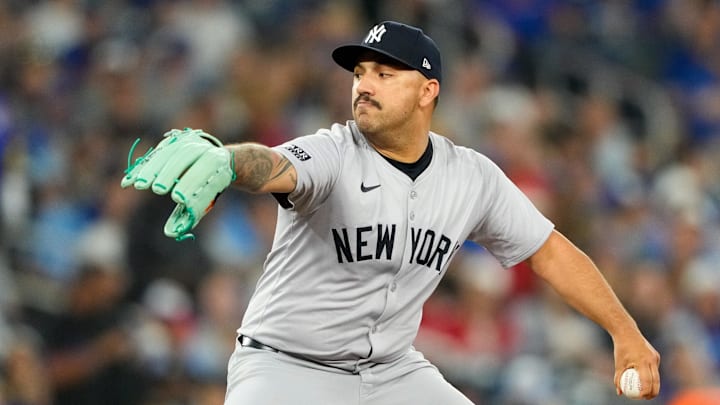 Jun 29, 2024; Toronto, Ontario, CAN; New York Yankees pitcher Nestor Cortes (65) pitches against the Toronto Blue Jays at Rogers Centre. Mandatory Credit: Kevin Sousa-Imagn Images Jun 29, 2024; Toronto, Ontario, CAN; New York Yankees pitcher Nestor Cortes (65) pitches against the Toronto Blue Jays at Rogers Centre. Mandatory Credit: Kevin Sousa-Imagn Images