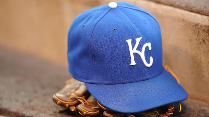 June 10, 2011; Anaheim, CA, USA; Kansas City Royals hat in the dug out prior to the game against the Los Angeles Angels at Angels Stadium. Mandatory Credit: Kelvin Kuo-Imagn Images