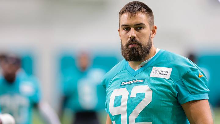 Miami Dolphins defensive tackle Zach Sieler (92) looks on during practice at Baptist Health Training Complex. Miami Dolphins defensive tackle Zach Sieler (92) looks on during practice at Baptist Health Training Complex.