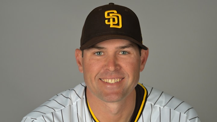 Feb 18, 2026; Peoria, AZ, USA;    San Diego Padres manager Craig Stammen (14) during spring training photo day. Mandatory Credit: Jayne Kamin-Oncea-Imagn Images