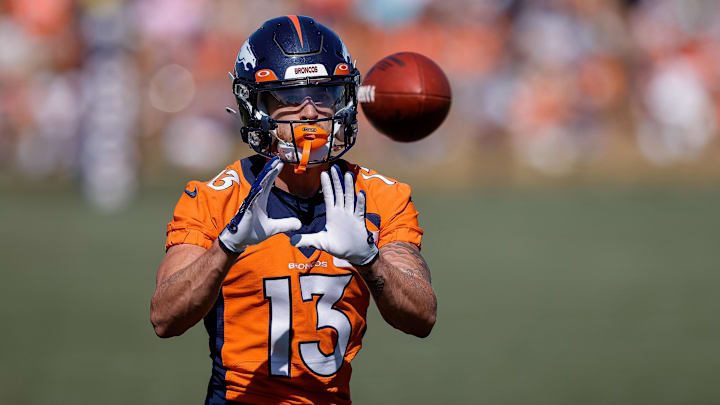 Aug 5, 2022; Englewood, CO, USA; Denver Broncos wide receiver Kaden Davis (13) during training camp at the UCHealth Training Center. Mandatory Credit: Isaiah J. Downing-Imagn Images