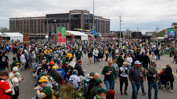 Fans walk around the Draft Experience during the first day of the 2025 NFL Draft on Thursday, April 24, 2025, at Lambeau Field in Green Bay, Wisconsin. The draft begins at 7 p.m. CT April 24 and runs through April 26.
Tork Mason/USA TODAY NETWORK-Wisconsin