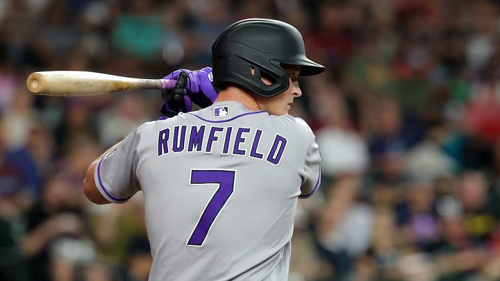 Rockies first baseman TJ Rumfield (7) against the Diamondbacks at Chase Field. Credit: Mark J. Rebilas-Imagn Images Rockies first baseman TJ Rumfield (7) against the Diamondbacks at Chase Field. Credit: Mark J. Rebilas-Imagn Images