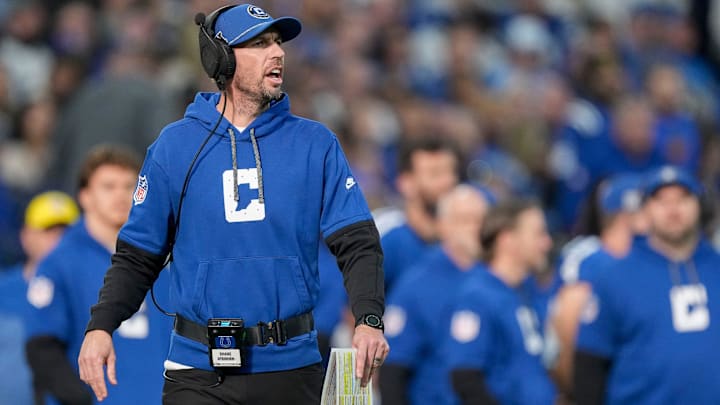 Indianapolis Colts head coach Shane Steichen yells from the sideline Sunday, Nov. 24, 2024, during a game against the Detroit Lions at Lucas Oil Stadium in Indianapolis. Indianapolis Colts head coach Shane Steichen yells from the sideline Sunday, Nov. 24, 2024, during a game against the Detroit Lions at Lucas Oil Stadium in Indianapolis.