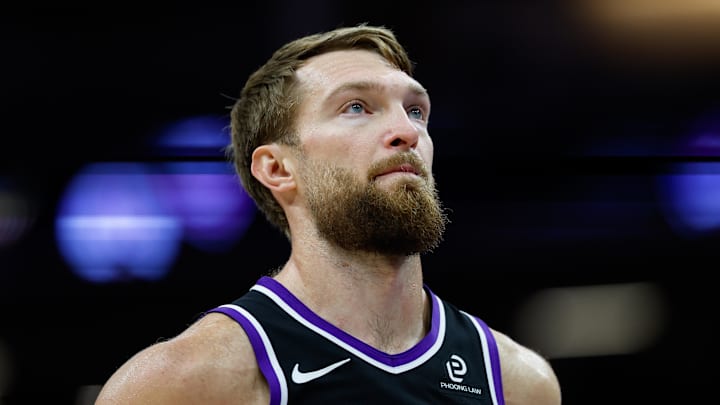 Nov 11, 2025; Sacramento, California, USA; Sacramento Kings center Domantas Sabonis (11) looks on during the fourth quarter against the Denver Nuggets at Golden 1 Center.