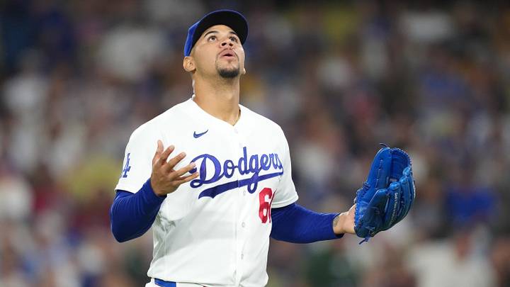 Sep 3, 2026; Los Angeles, California, USA; Los Angeles Dodgers pitcher Edgardo Henriquez (60) reacts after the top of the sixth inning against the St. Louis Cardinals at Dodger Stadium. Mandatory Credit: Kirby Lee-Imagn Images Sep 3, 2026; Los Angeles, California, USA; Los Angeles Dodgers pitcher Edgardo Henriquez (60) reacts after the top of the sixth inning against the St. Louis Cardinals at Dodger Stadium. Mandatory Credit: Kirby Lee-Imagn Images