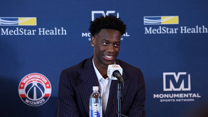 Jun 25, 2026; Washington, DC, USA; Washington Wizards first round draft pick and number one overall pick AJ Dybantsa speaks to the media during a press conference at InterContinental Hotel. Mandatory Credit: Amber Searls-Imagn Images Jun 25, 2026; Washington, DC, USA; Washington Wizards first round draft pick and number one overall pick AJ Dybantsa speaks to the media during a press conference at InterContinental Hotel. Mandatory Credit: Amber Searls-Imagn Images