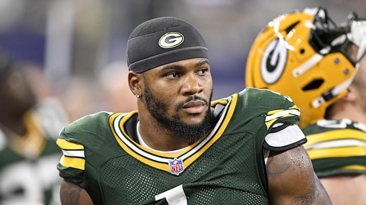 Green Bay Packers defensive end Micah Parsons (1) looks on in the second half against the Dallas Cowboys at AT&T Stadium. 