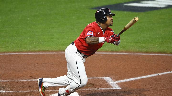 Oct 10, 2026; Cleveland, Ohio, USA;  Cleveland Guardians third baseman Jose Ramirez (11) celebrates his two-run home run during the fourth inning against the Chicago White Sox in game five of the ALDS for the 2026 MLB Playoffs at Progressive Field.  Mandatory Credit: David Richard-Imagn Images