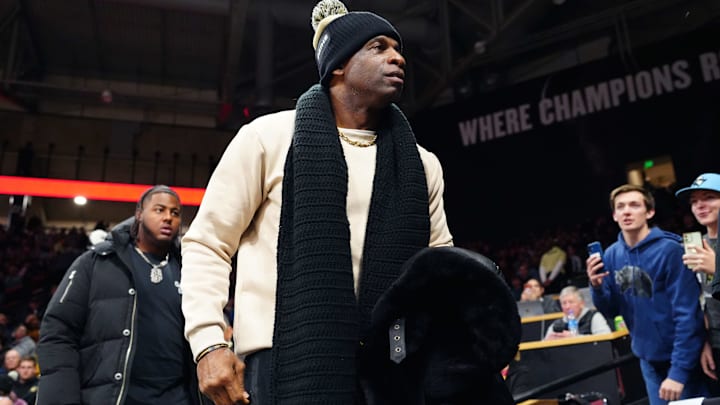 Jan 13, 2024; Boulder, Colorado, USA; Colorado Buffaloes football head coach Deion Sanders leaves