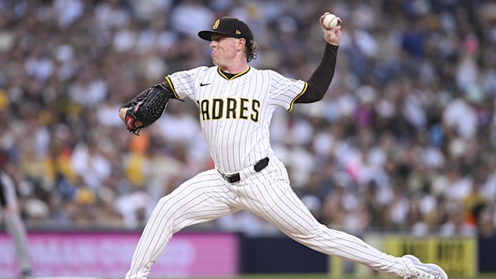 Aug 20, 2025; San Diego, California, USA; San Diego Padres starting pitcher JP Sears (38) delivers during the second inning against the San Francisco Giants at Petco Park. Mandatory Credit: Denis Poroy-Imagn Images Aug 20, 2025; San Diego, California, USA; San Diego Padres starting pitcher JP Sears (38) delivers during the second inning against the San Francisco Giants at Petco Park. Mandatory Credit: Denis Poroy-Imagn Images