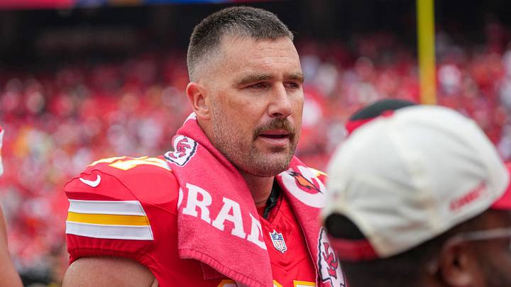 Aug 15, 2026; Kansas City, Missouri, USA; Kansas City Chiefs tight end Travis Kelce (87) on field against the Los Angeles Rams during the first half of the pre season at Arrowhead Stadium. Aug 15, 2026; Kansas City, Missouri, USA; Kansas City Chiefs tight end Travis Kelce (87) on field against the Los Angeles Rams during the first half of the pre season at Arrowhead Stadium.