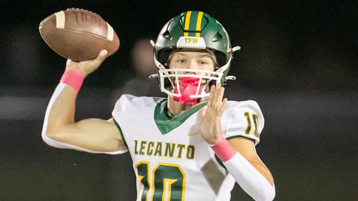 Lecanto JT Tipton (10) looks to throw as Bradford takes on Lecanto at Bradford High School in Starke, FL on Friday, October 20, 2023. [Alan Youngblood/Gainesville Sun]
