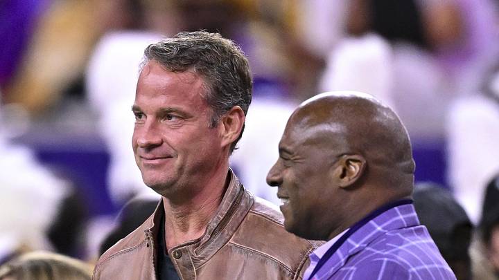 Dec 27, 2025; Houston, TX, USA; Louisiana State Tigers head coach Lane Kiffin, left, stands next to Louisiana State Tigers athletic director Verge Ausberry, right, prior to the game against the Houston Cougars at NRG Stadium. Mandatory Credit: Maria Lysaker-Imagn Images Dec 27, 2025; Houston, TX, USA; Louisiana State Tigers head coach Lane Kiffin, left, stands next to Louisiana State Tigers athletic director Verge Ausberry, right, prior to the game against the Houston Cougars at NRG Stadium. Mandatory Credit: Maria Lysaker-Imagn Images