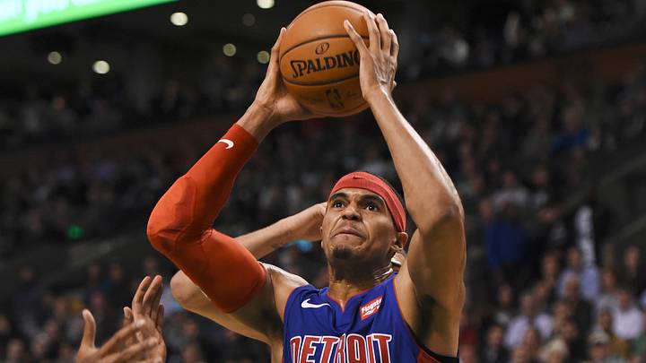 Detroit Pistons forward Tobias Harris (34) drives to the basket during the first half against the Boston Celtics at TD Garden. Mandatory Credit: Bob DeChiara-USA TODAY Sports Detroit Pistons forward Tobias Harris (34) drives to the basket during the first half against the Boston Celtics at TD Garden. Mandatory Credit: Bob DeChiara-USA TODAY Sports