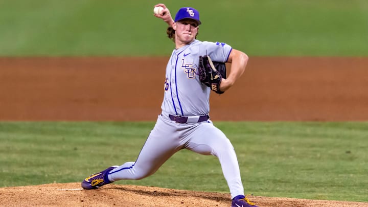 Starting pitcher Zac Cowan 26, The LSU Tigers take on Little Rock in game 7 of the 2025 NCAA Div 1 Regional Baseball Championship at Alex Box Stadium in Baton Rouge, LA. Monday, June 2, 2025.