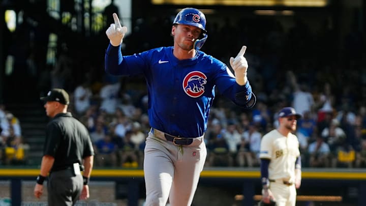 Chicago Cubs second baseman Nico Hoerner (2) homers (1) on a fly ball to left field during the eighth inning of the National League Division Series game against the Milwaukee Brewers on Saturday October 4, 2025 at American Family Field in Milwaukee, Wisconsin. Chicago Cubs second baseman Nico Hoerner (2) homers (1) on a fly ball to left field during the eighth inning of the National League Division Series game against the Milwaukee Brewers on Saturday October 4, 2025 at American Family Field in Milwaukee, Wisconsin.