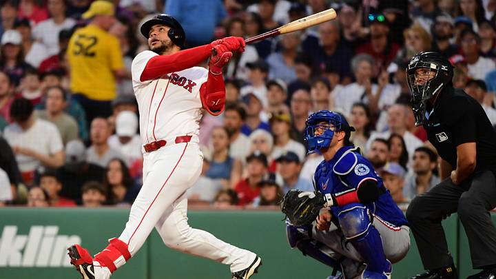 Jun 14, 2026; Boston, Massachusetts, USA; Boston Red Sox first baseman Willson Contreras (40) hits a home run during the second inning against the Texas Rangers at Fenway Park. Mandatory Credit: Bob DeChiara-Imagn Images Jun 14, 2026; Boston, Massachusetts, USA; Boston Red Sox first baseman Willson Contreras (40) hits a home run during the second inning against the Texas Rangers at Fenway Park. Mandatory Credit: Bob DeChiara-Imagn Images