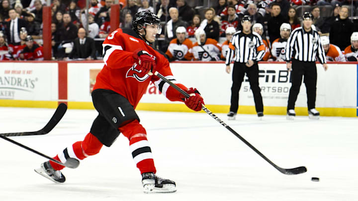 New Jersey Devils defenseman Luke Hughes (43). Mandatory Credit: John Jones-Imagn Images